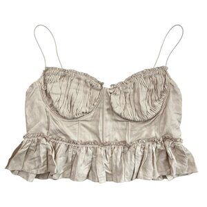 Brock Collection x H&M Organic Linen Pleated Peplum‎ Corset Blouse Cream XXL NWT